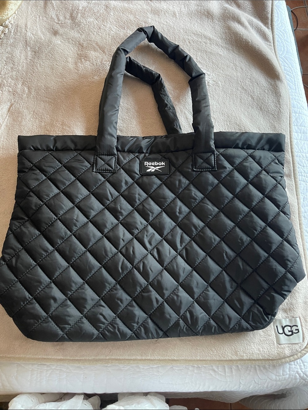 Reebok Quilted Black Tote Bag with Padded Handles